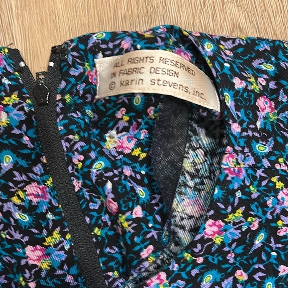 Gorgeous Vintage Karin Stevens Rayon  Floral Zip Shirred Waist Back Midi Dress 8 - Picture 4 of 6